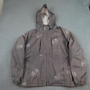 Burton Ski Snowboard Jacket Womens Large Gray Striped Hooded Snow Winter Coat